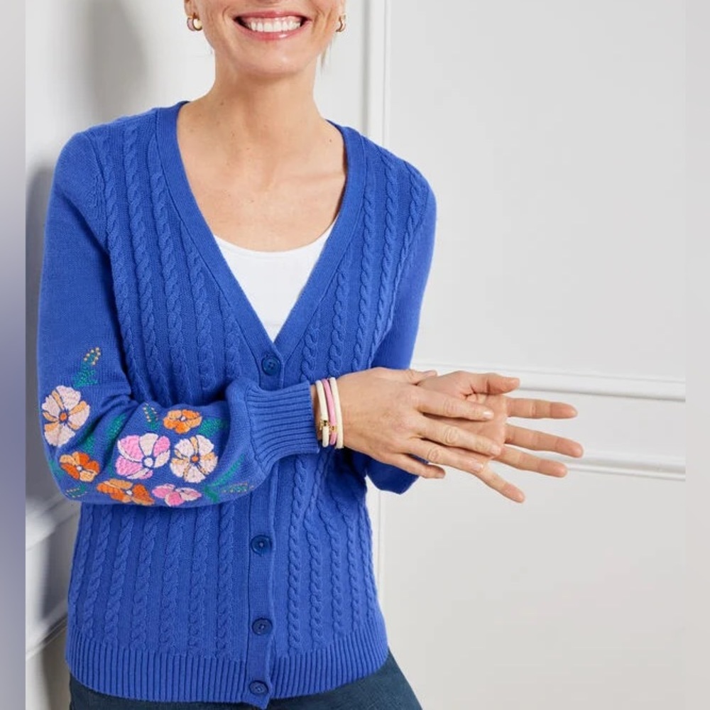 Talbots Embroidered Cable Cardigan